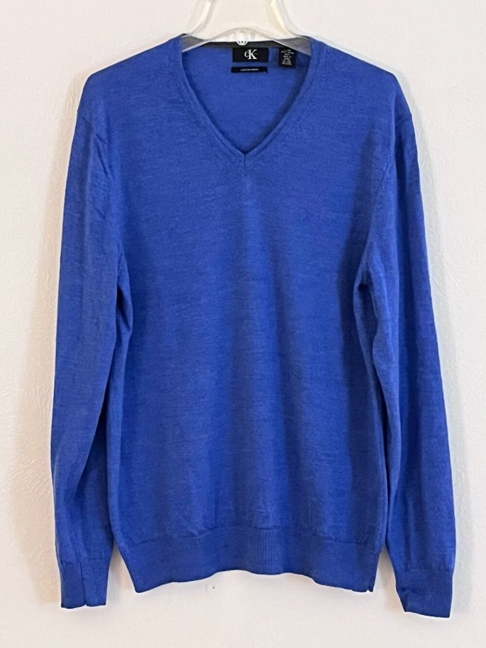 Calvin Klein Blue Extra Fine Merino Wool V-Neck Sweater Men's XL Preppy Classic
